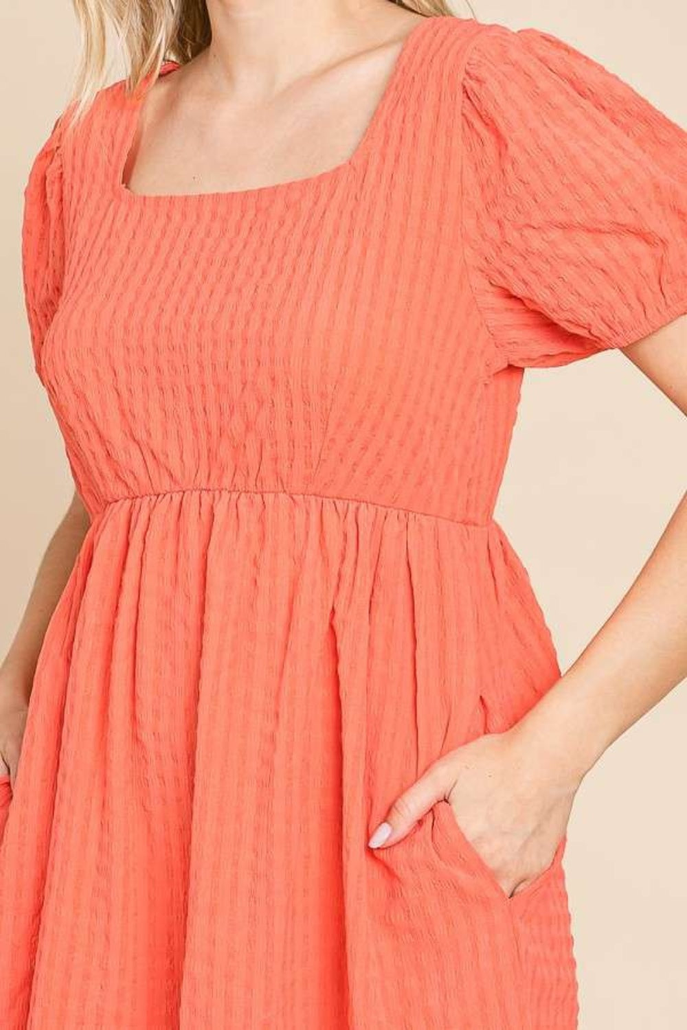 Hazel Blues® | Culture Code Textured Square Neck Short Sleeve Dress