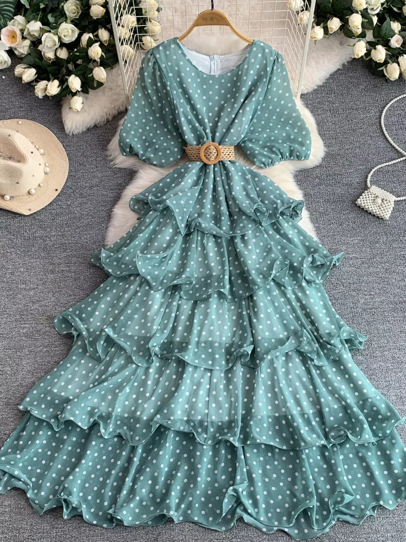 Hazel Blues® | Polka Dot Ruffled Tiered Dress