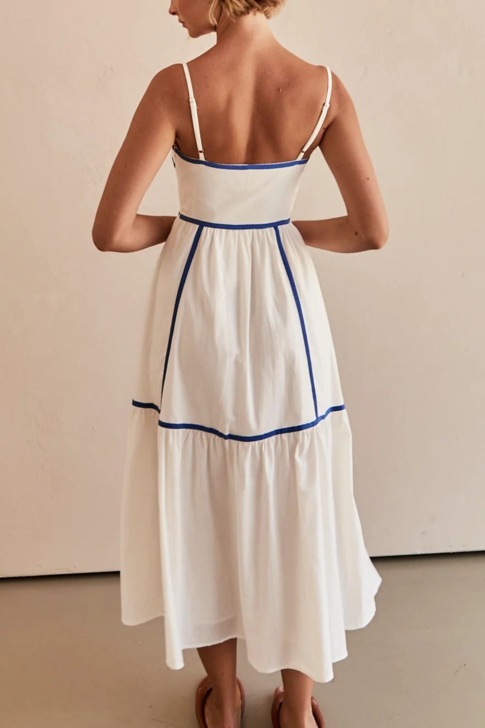 Hazel Blues® | Contrast Trim Square Neck Midi Cami Dress