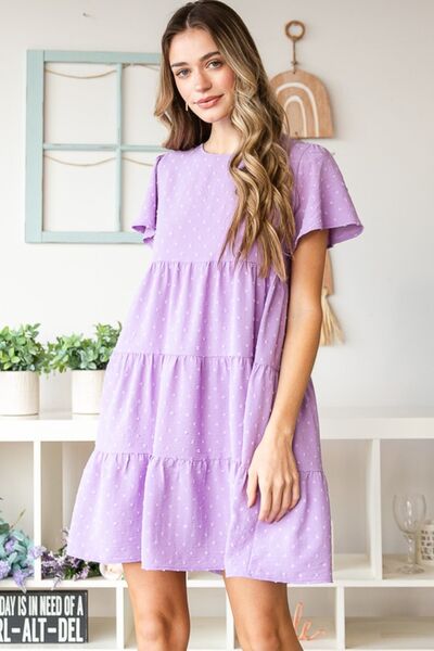 Hazel Blues® | Heimish Swiss Dot Short Sleeve Tiered Dress