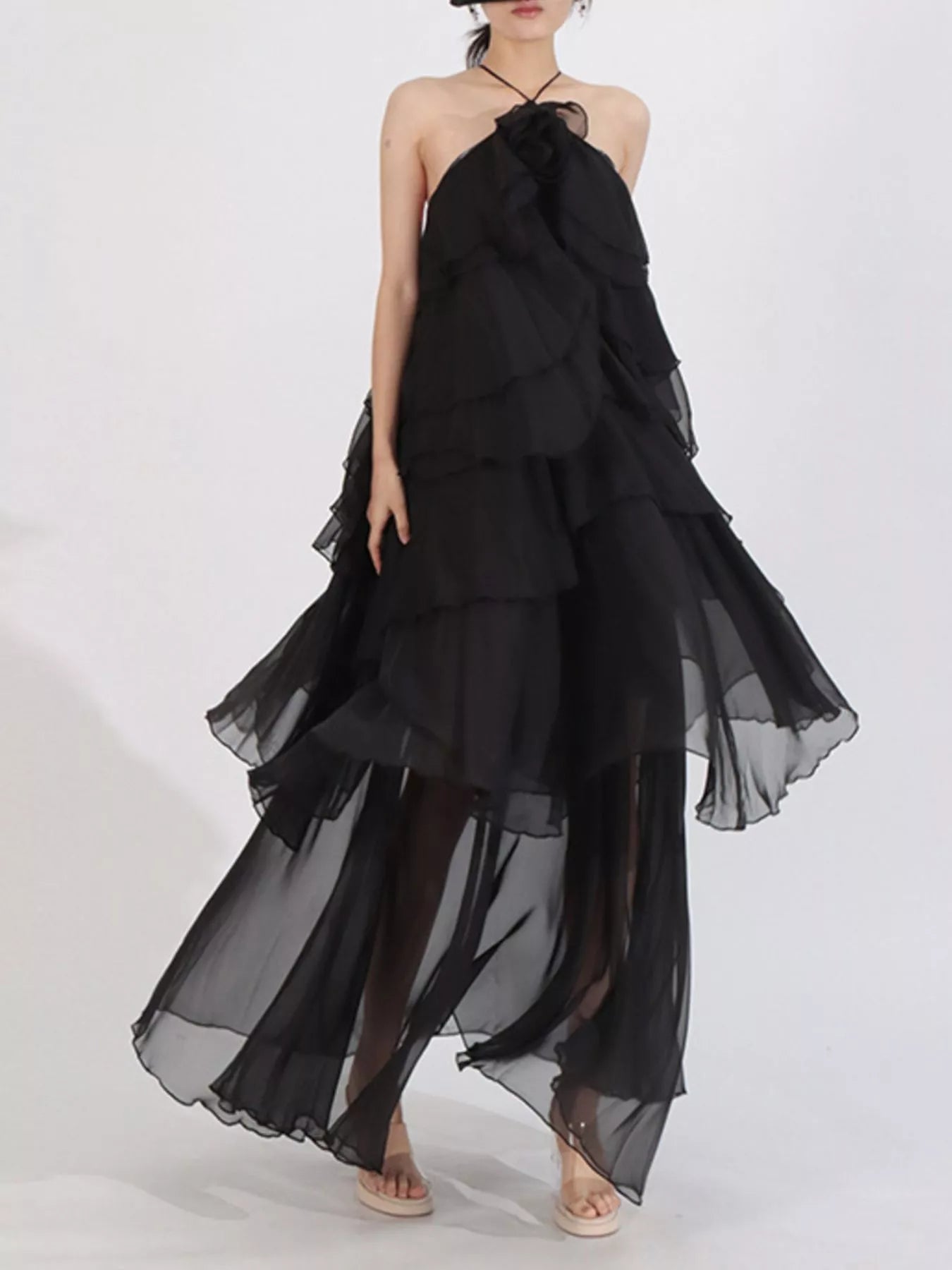 Hazel Blues® | Ruffled Chiffon Halter Neck Maxi Dress