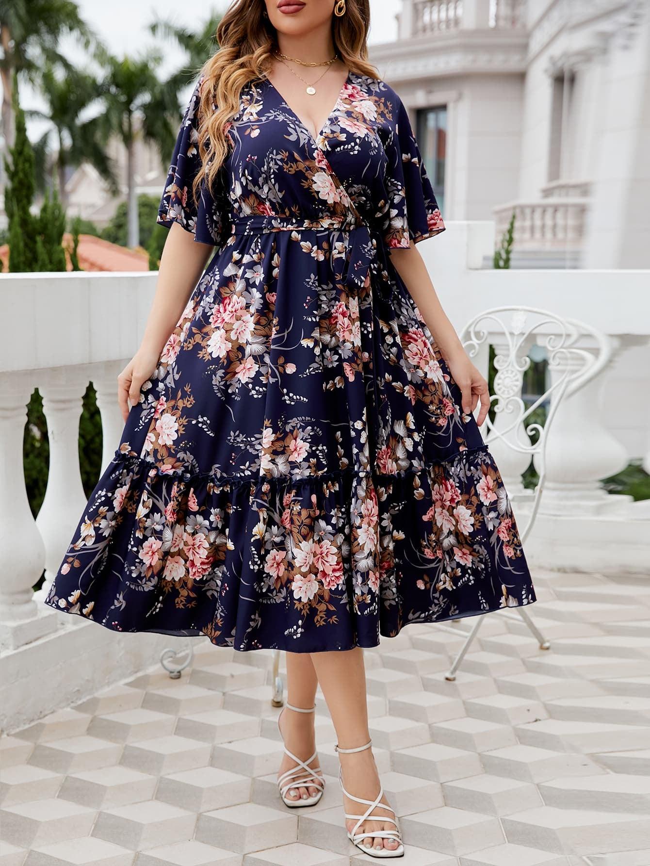 Hazel Blues® | Floral Surplice Neck Midi Dress