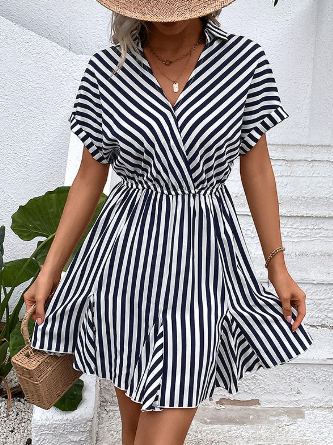 Hazel Blues® | Striped Johnny Collar Mini Dress