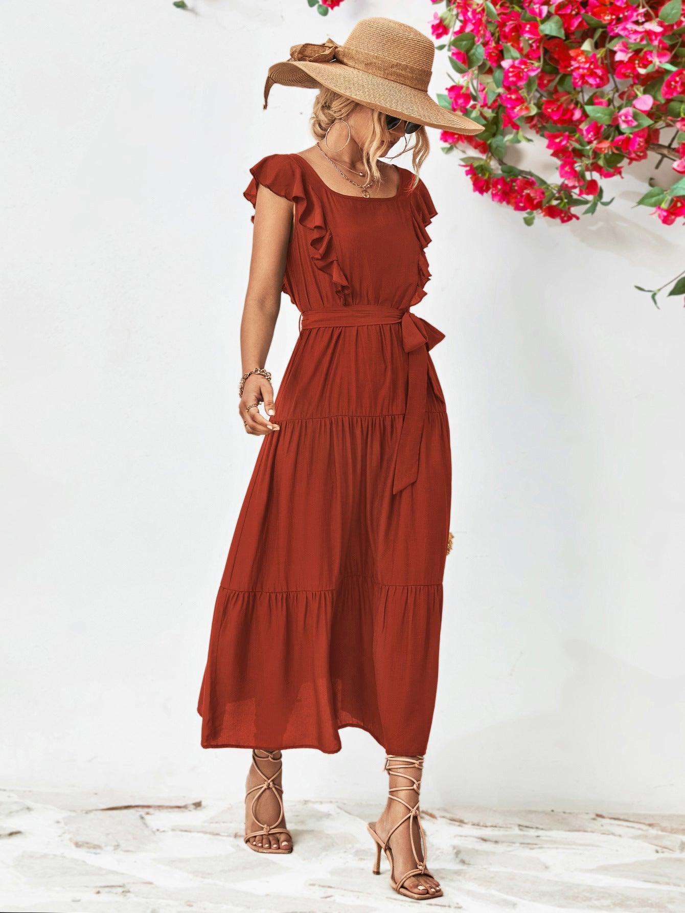 Hazel Blues® | Tie Belt Ruffled Tiered Dress