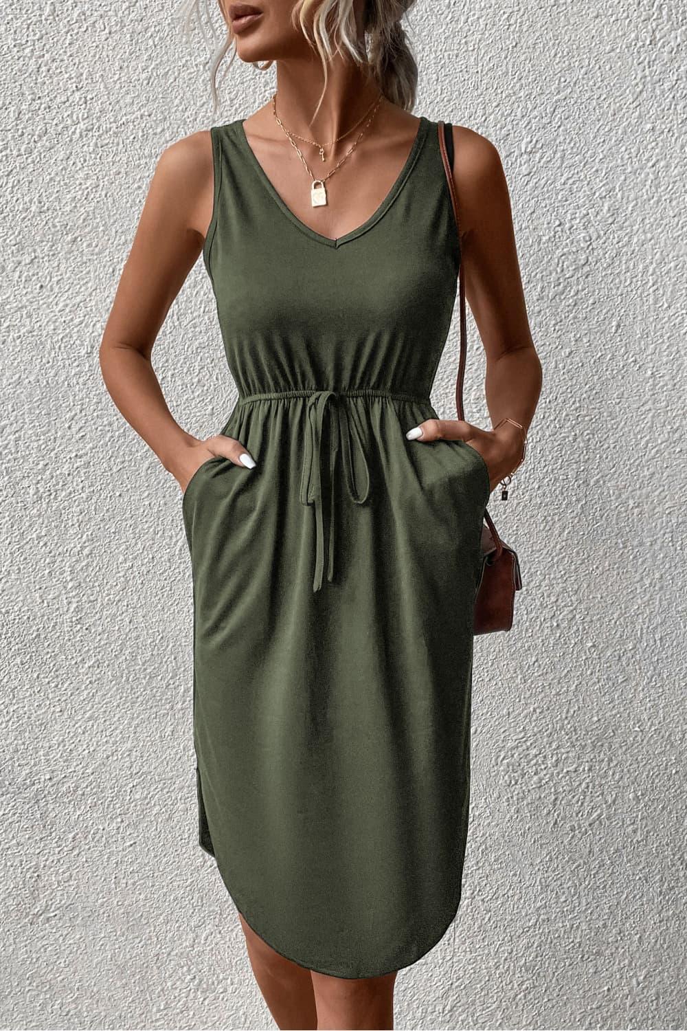 Hazel Blues® | V-Neck Curved Hem Sleeveless Dress