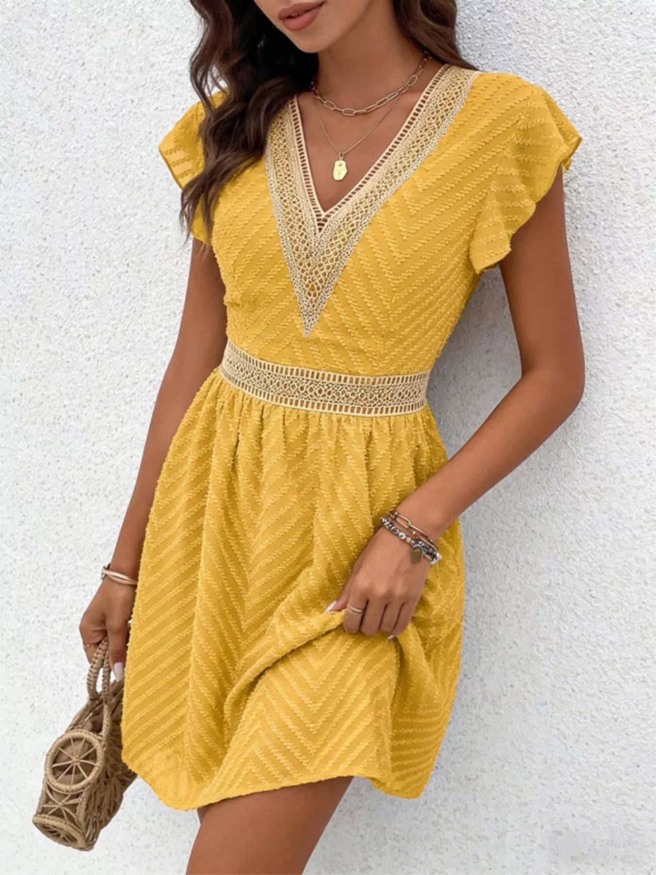 Hazel Blues® |  V-Neck Ruffle Sleeve Mini Dress