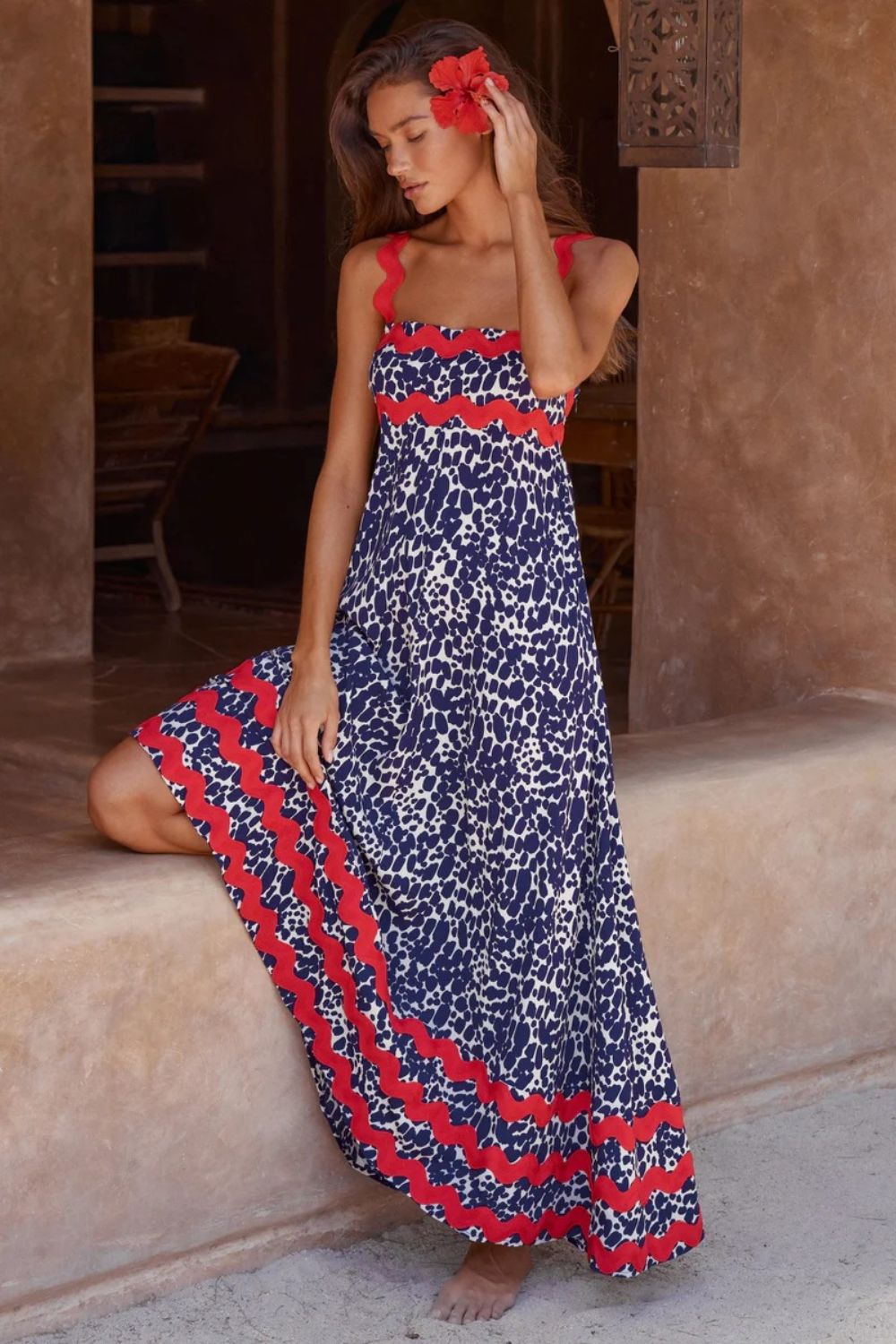 Hazel Blues® |  Printed Square Neck Wide Strap Maxi Dress