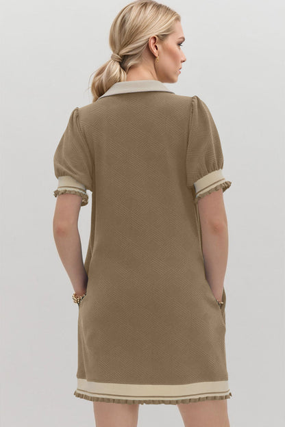 Hazel Blues® |  Oh Frill Contrast Trim Johnny Collar Short Sleeve Mini Dress