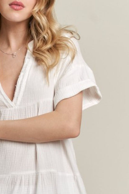 Hazel Blues® |  ADORA Tiered Notched Short Sleeve Dress