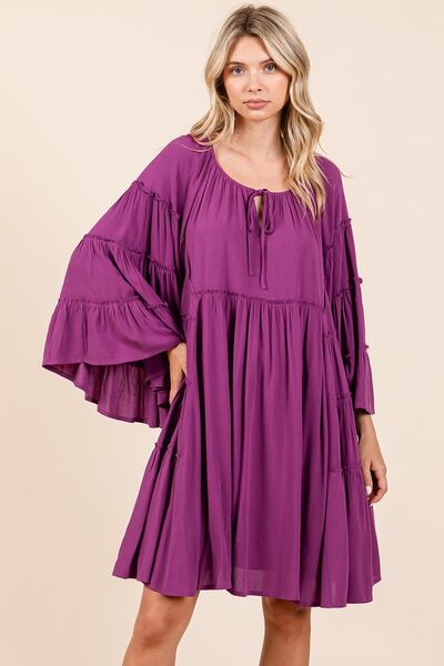 Hazel Blues® |  Mittoshop Frill Tie Neck Bell Sleeve Dress