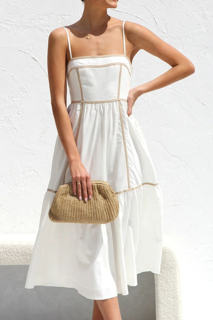Hazel Blues® |  Contrast Trim Square Neck Midi Cami Dress