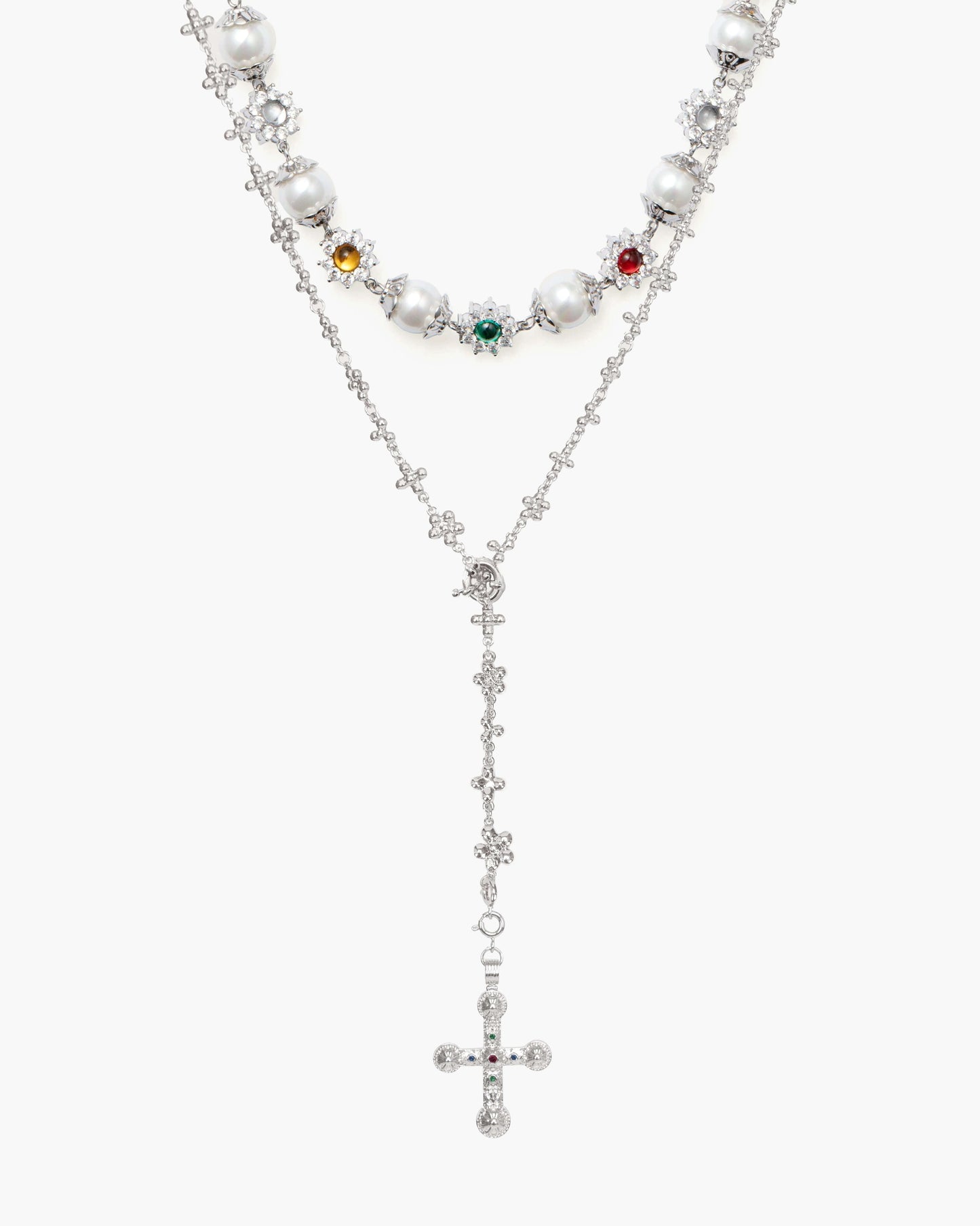 Daisy Pearl Necklace in Silver
