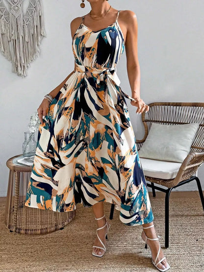 Hazel Blues® |  Abstract Print Tie Waist Cami Dress