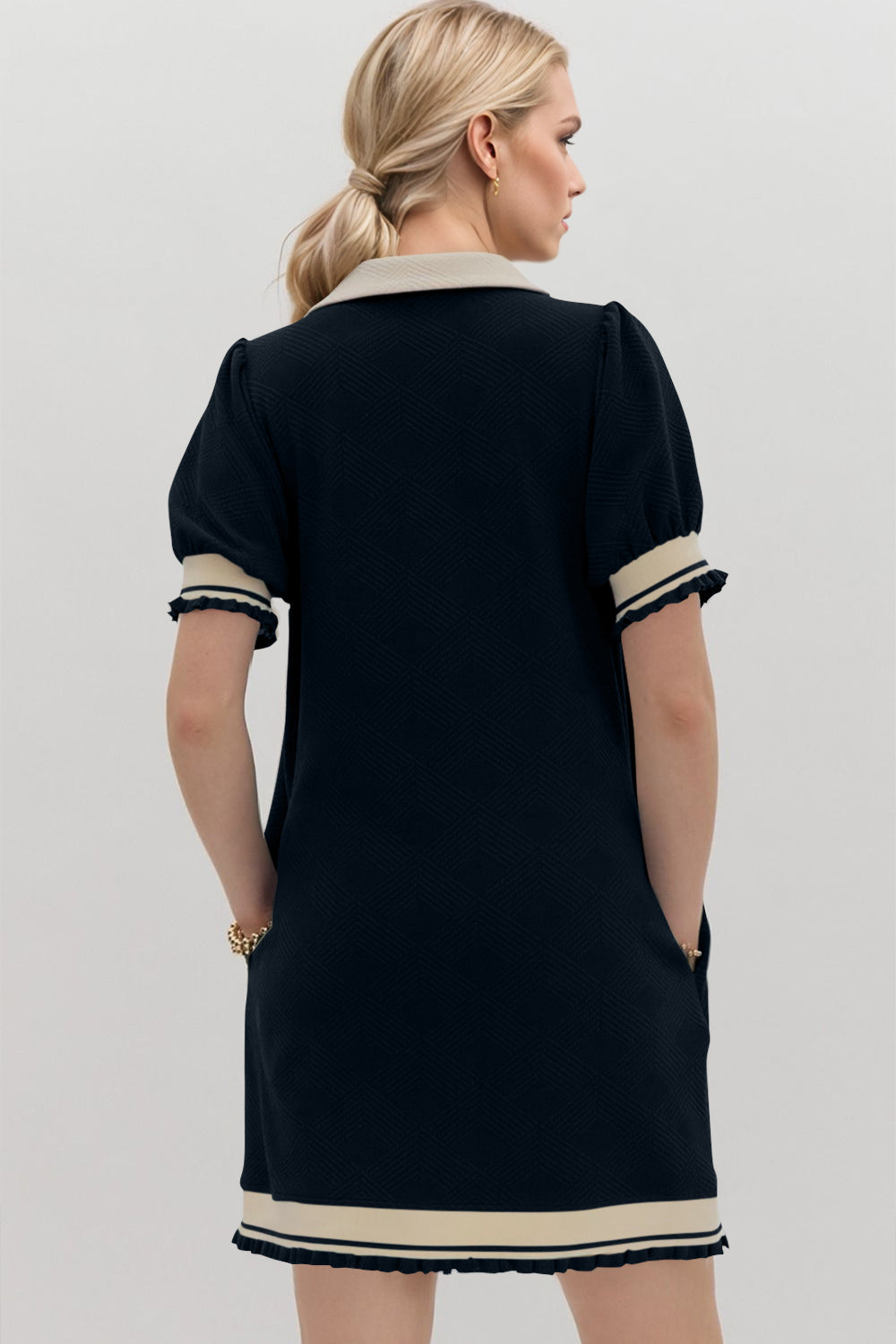 Hazel Blues® |  Oh Frill Contrast Trim Johnny Collar Short Sleeve Mini Dress