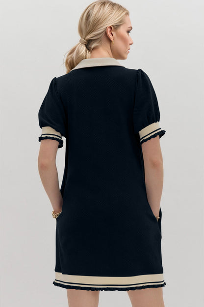 Hazel Blues® |  Oh Frill Contrast Trim Johnny Collar Short Sleeve Mini Dress