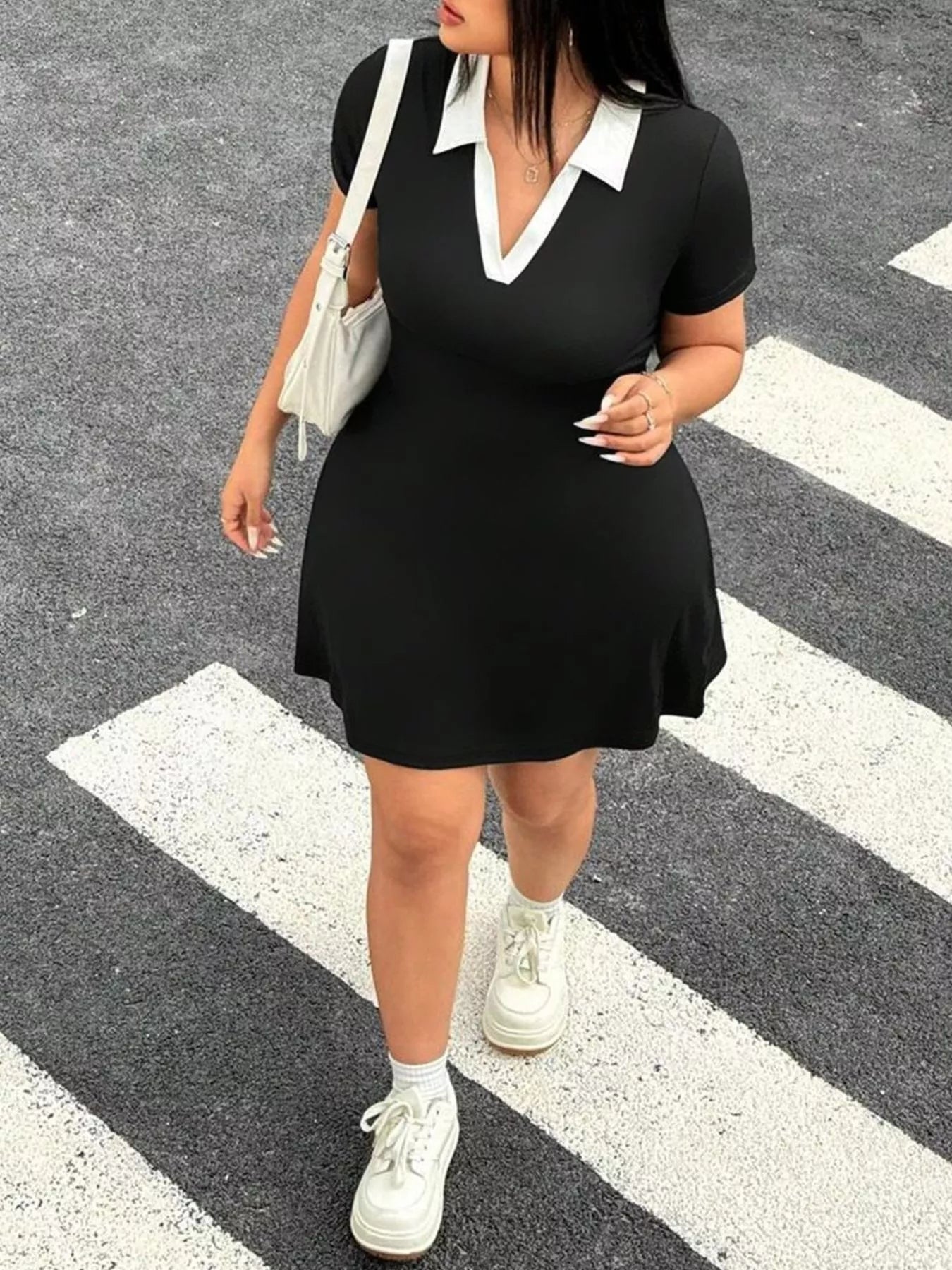 Hazel Blues® | Contrast Collar Bodycon Mini Dress