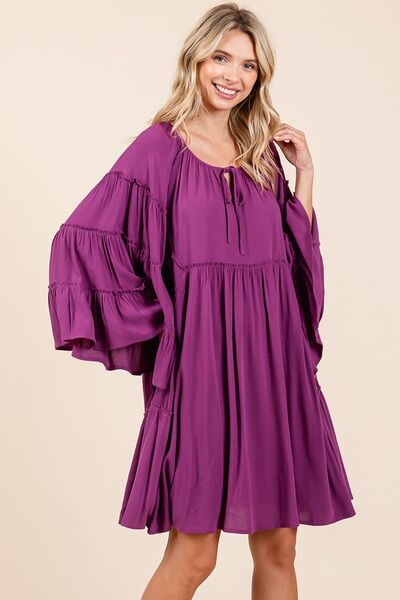 Hazel Blues® |  Mittoshop Frill Tie Neck Bell Sleeve Dress
