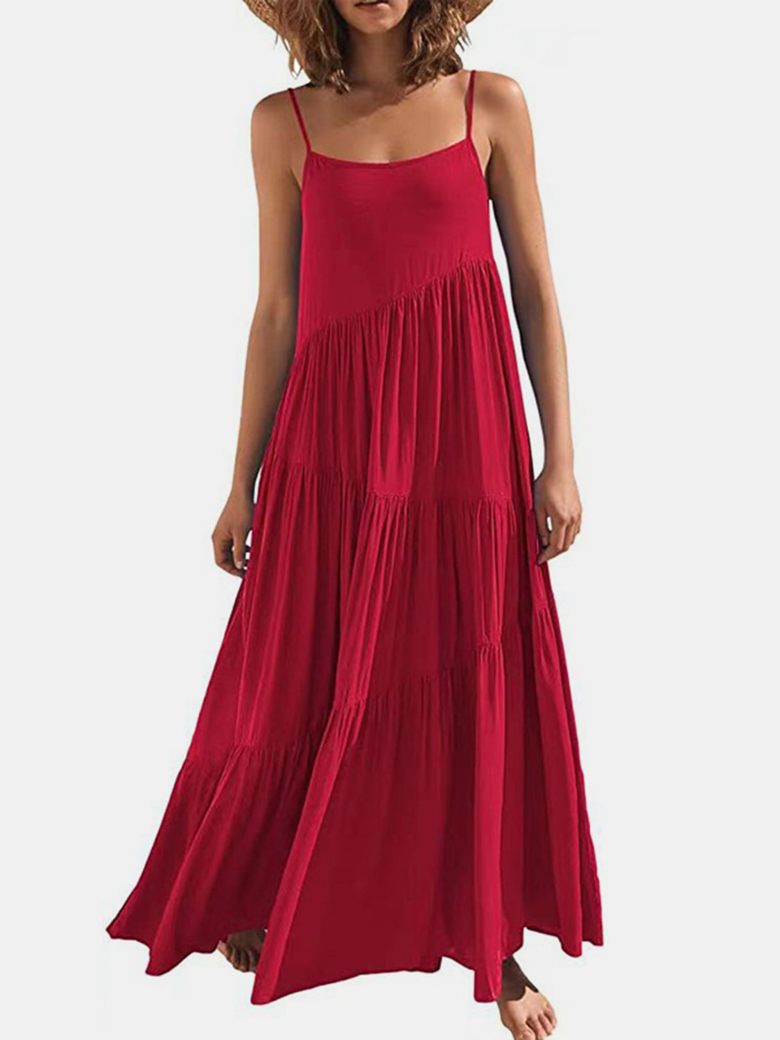 Hazel Blues® |  Ruched Tiered Spaghetti Strap Dress