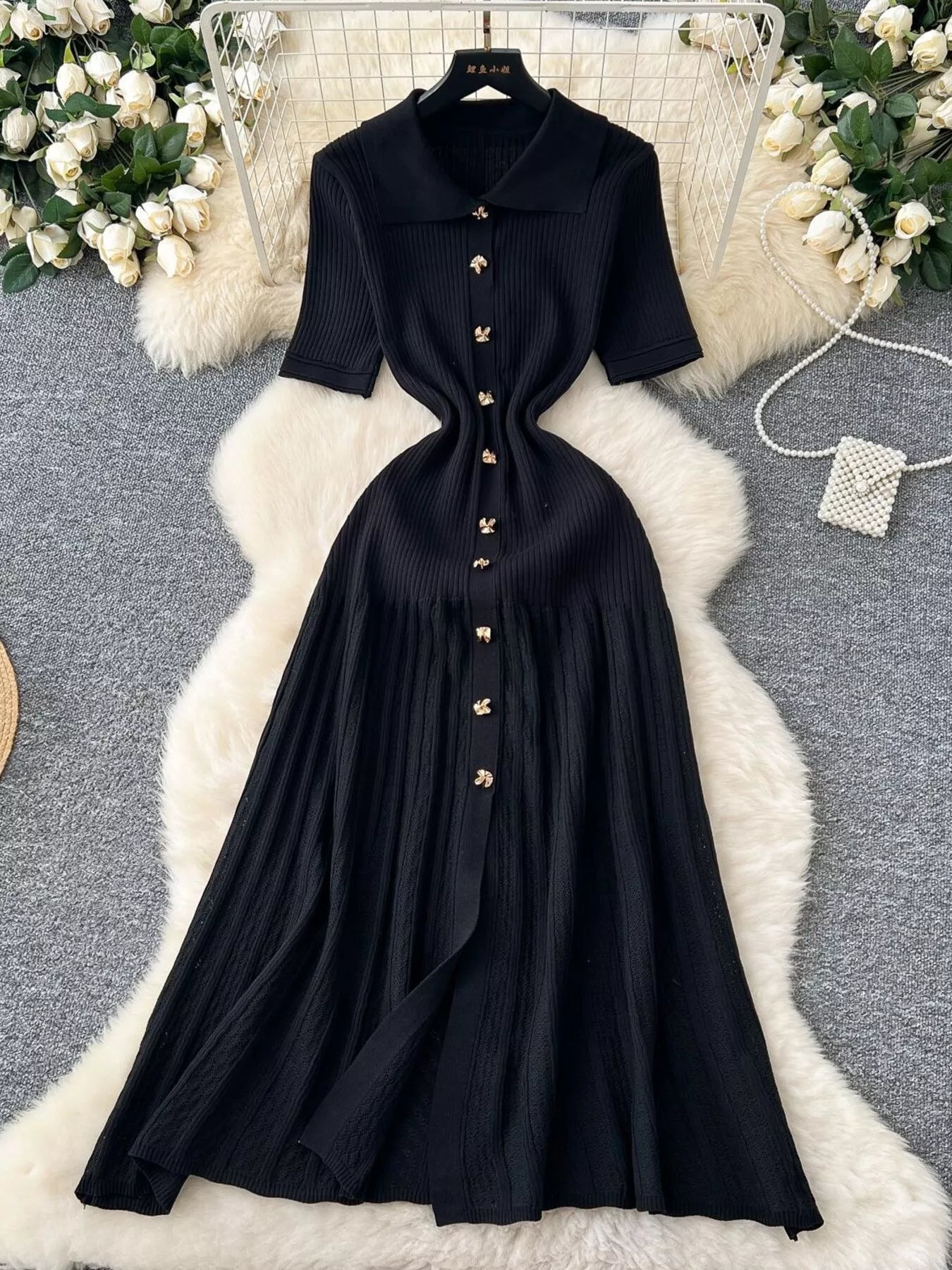 Hazel Blues® |  Button Front Short Sleeve Knit Dress