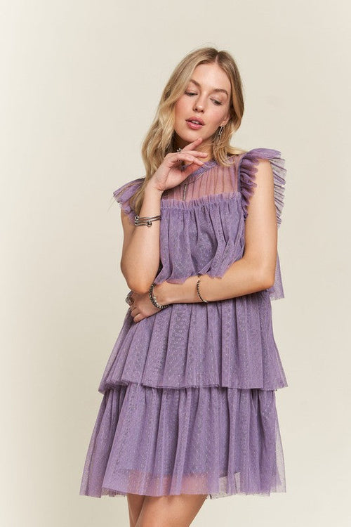 Hazel Blues® |  ADORA Layered Ruffled Cap Sleeve Mesh Dress