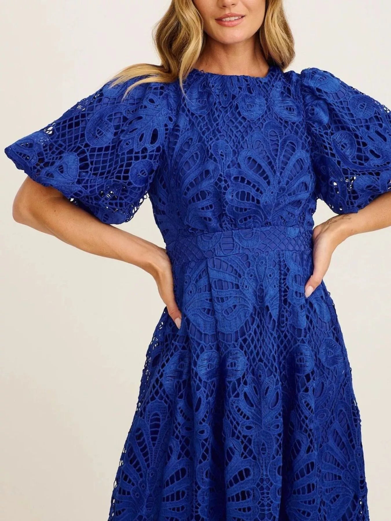 Hazel Blues® |  Lace Puff Sleeve Midi Dress