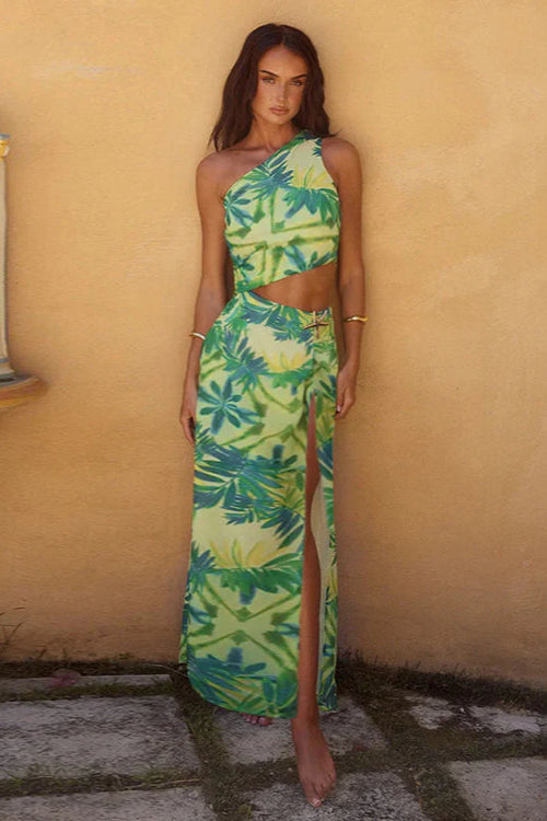 Asymmetrical Shoulder Bodycon Waist Maxi Dress