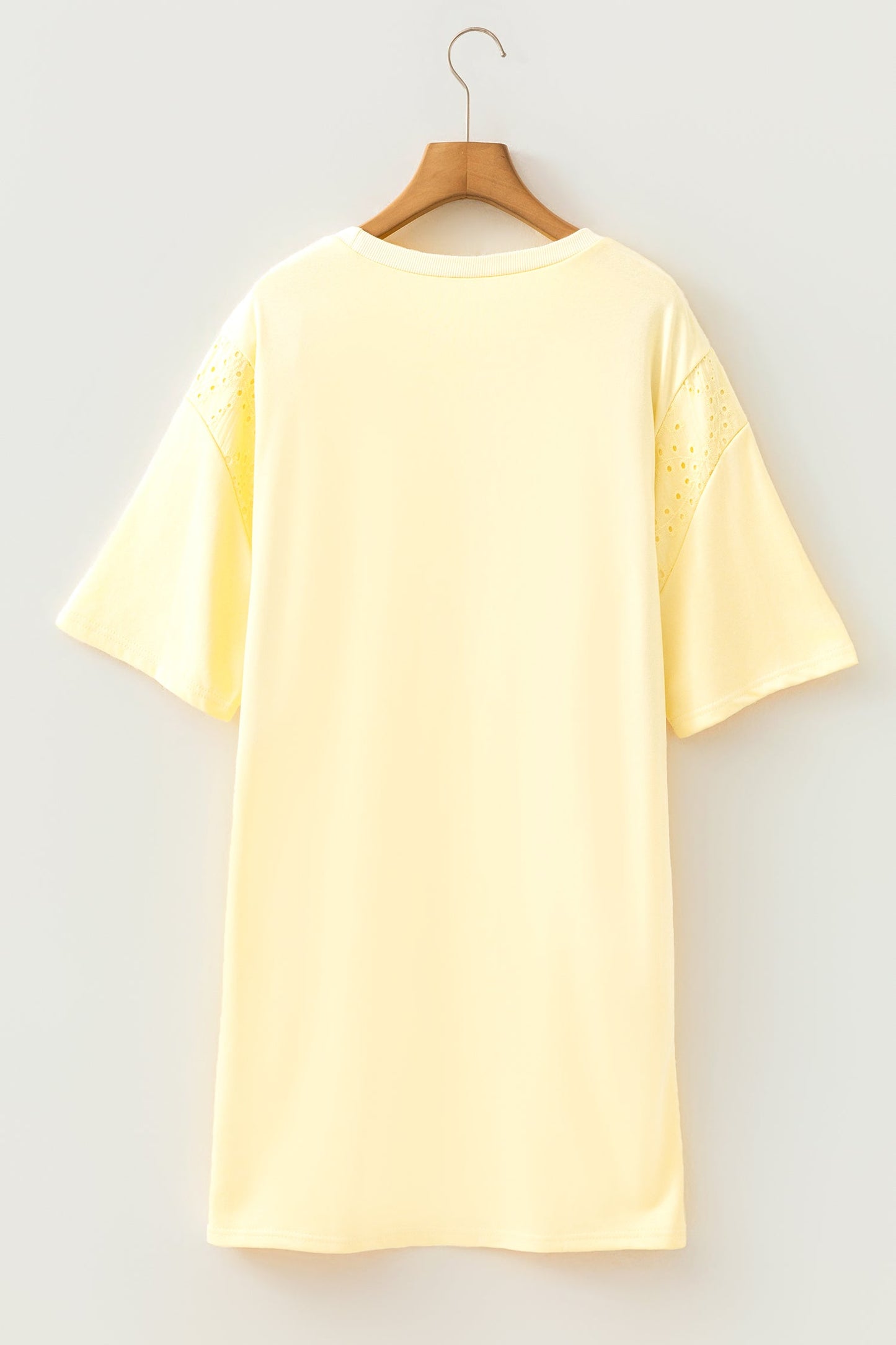 Hazel Blues® |  Yellow Cream Eyelet Embroidered Lace Splicing Sleeve Loose T Shirt Dress