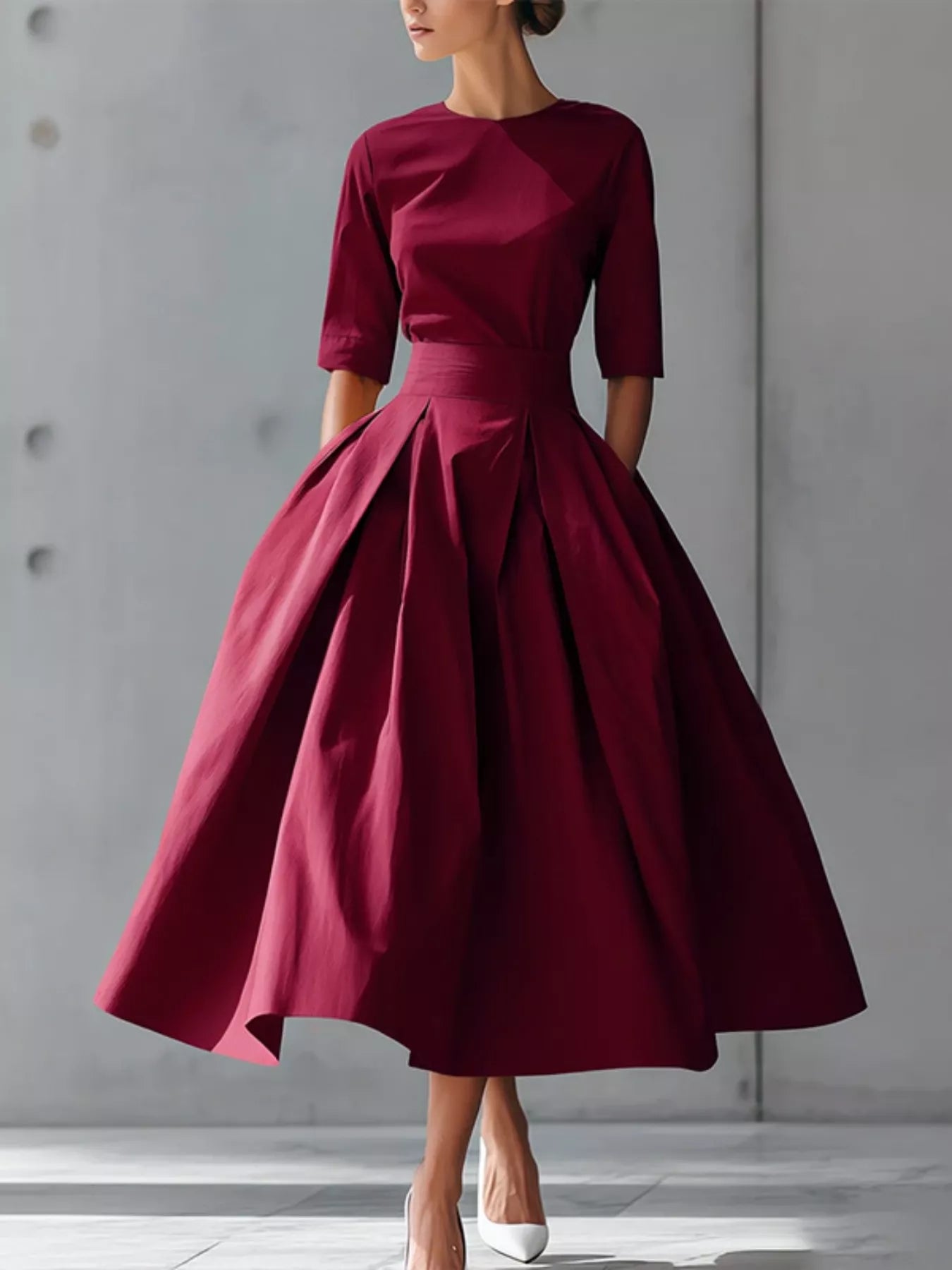 Hazel Blues® |  Round Neck A-Line Midi Dress