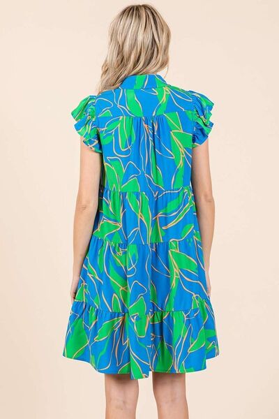 Hazel Blues® |  Mittoshop Leaf Print Ruffle Sleeve Tiered Mini Dress