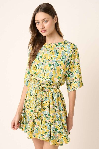 Hazel Blues® |  Mittoshop Floral Tie Waist Half Sleeve Mini Dress