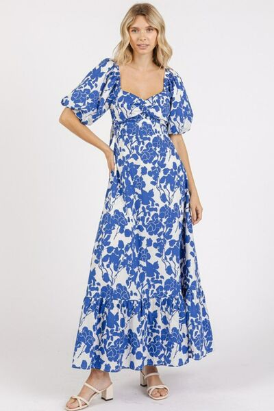 Hazel Blues® |  Mittoshop Cutout Back Floral Sweetheart Neck Puff Sleeve Dress
