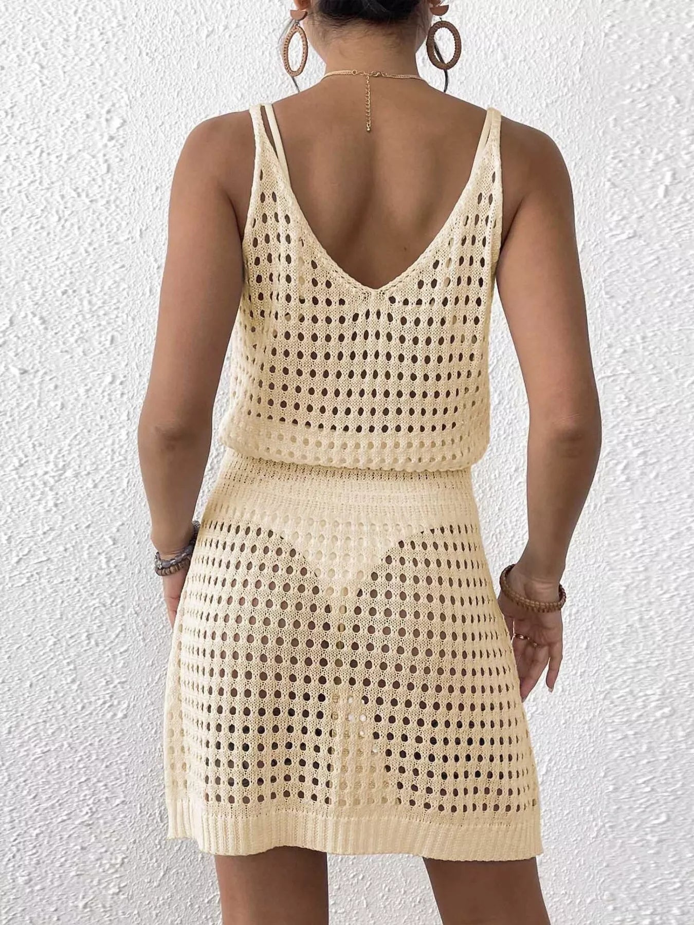 Hazel Blues® |  Crochet Knit V-Neck Cover-Up Dress