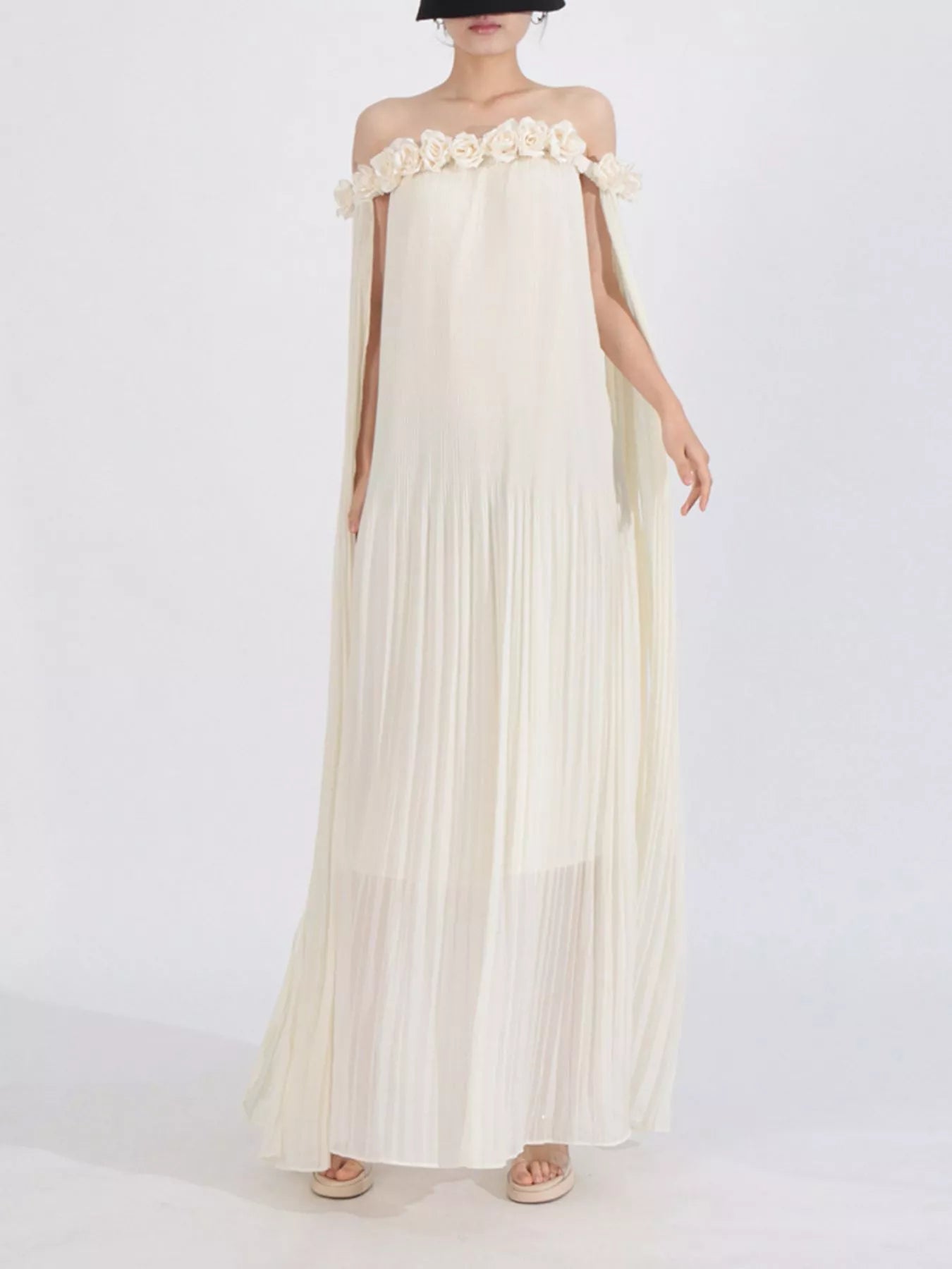 Hazel Blues® |  Off-Shoulder Floral Pleated Maxi Dress