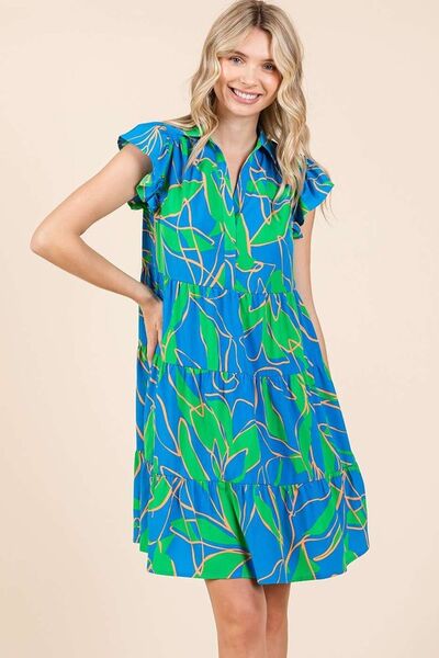 Hazel Blues® |  Mittoshop Leaf Print Ruffle Sleeve Tiered Mini Dress