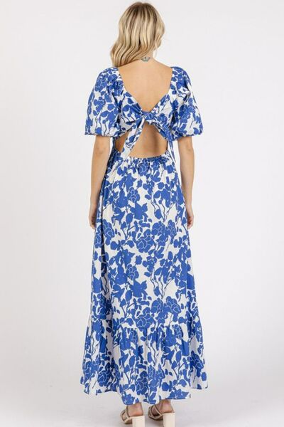 Hazel Blues® |  Mittoshop Cutout Back Floral Sweetheart Neck Puff Sleeve Dress