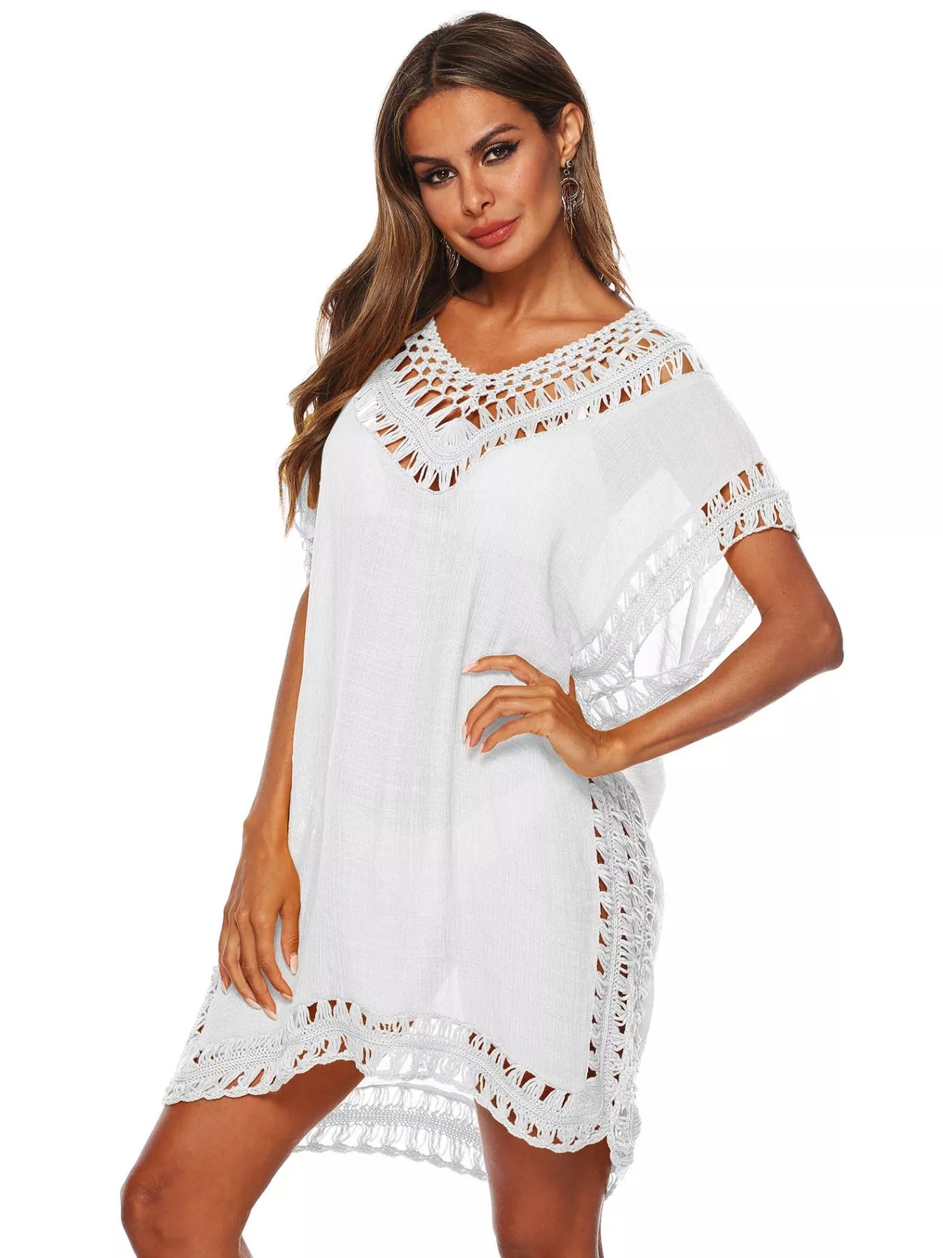 Hazel Blues® |  Crochet Trim V-Neck Cover-Up Dress