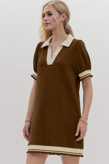 Hazel Blues® |  Oh Frill Contrast Trim Johnny Collar Short Sleeve Mini Dress