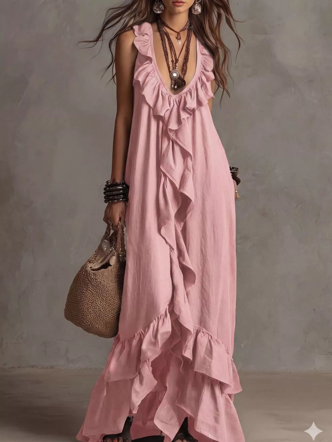 Hazel Blues® |  Ruffled Sleeveless Maxi Dress