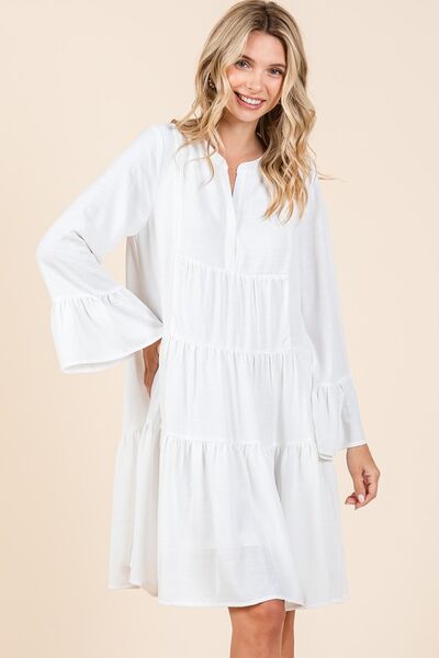 Hazel Blues® |  Mittoshop Tiered Notched Flare Sleeve Dress