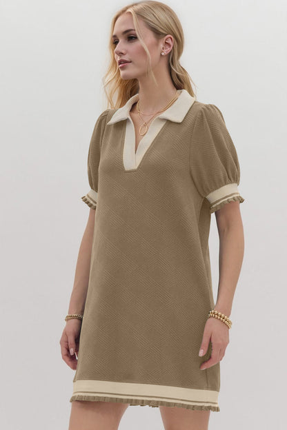 Hazel Blues® |  Oh Frill Contrast Trim Johnny Collar Short Sleeve Mini Dress