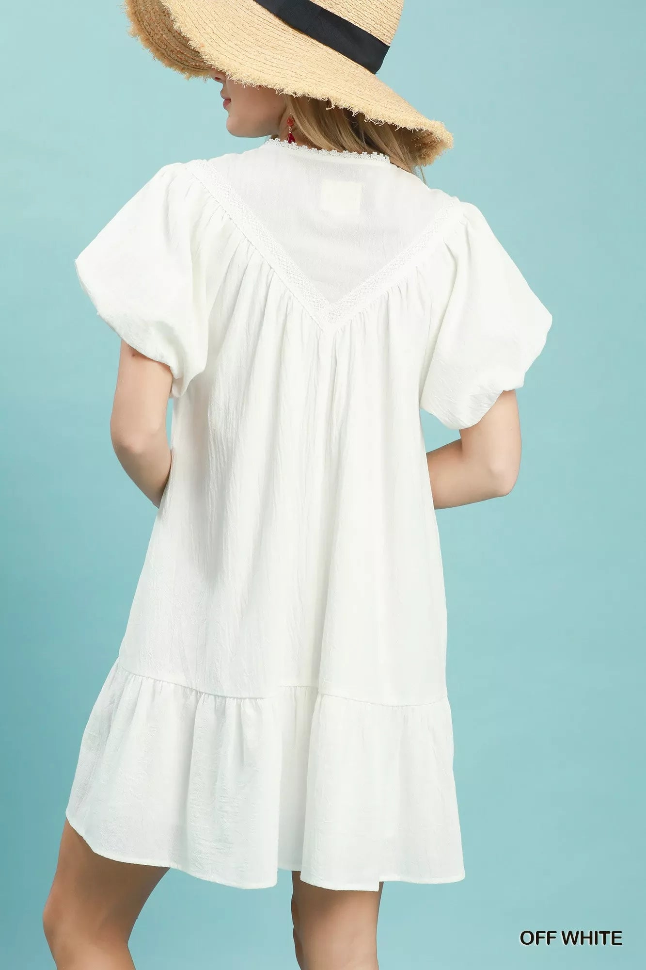 Hazel Blues® |  Umgee Flutter Sleeve Tassel Tie Ruffle Hem Mini Dress