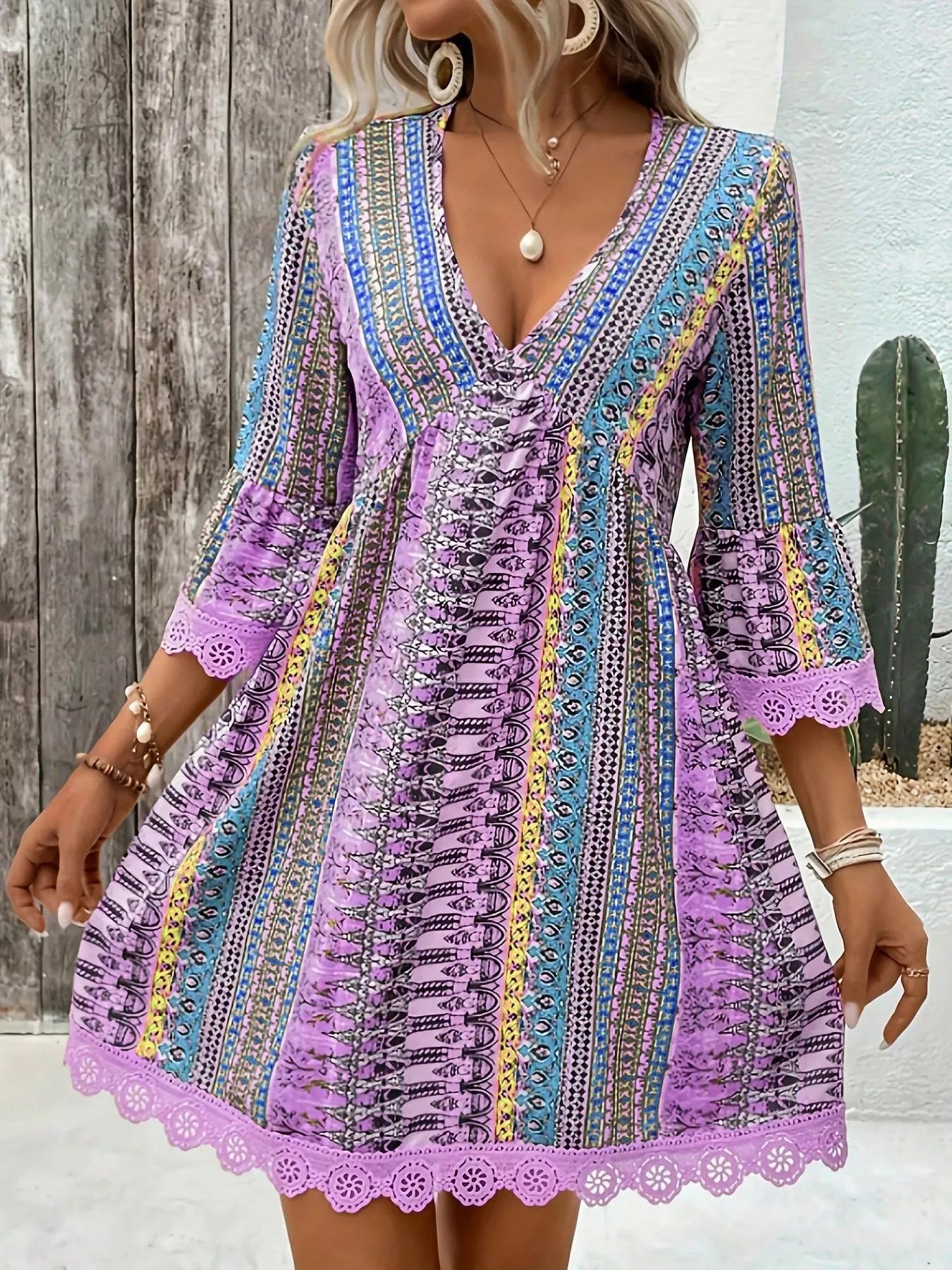 Hazel Blues® |  Printed V-Neck A-Line Dress
