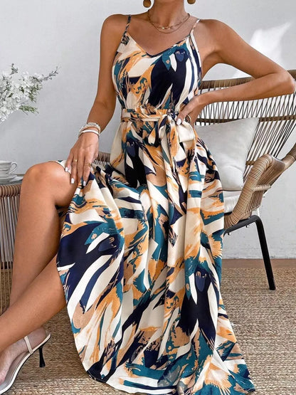 Hazel Blues® |  Abstract Print Tie Waist Cami Dress