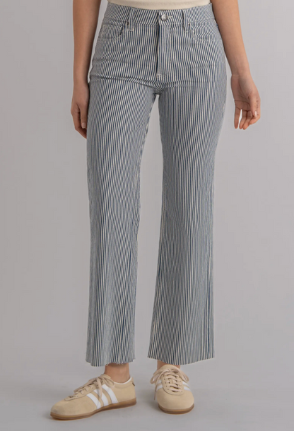 Kut Kelsey High Rise Fab AB Ankle Flare Raw Hem Stripes