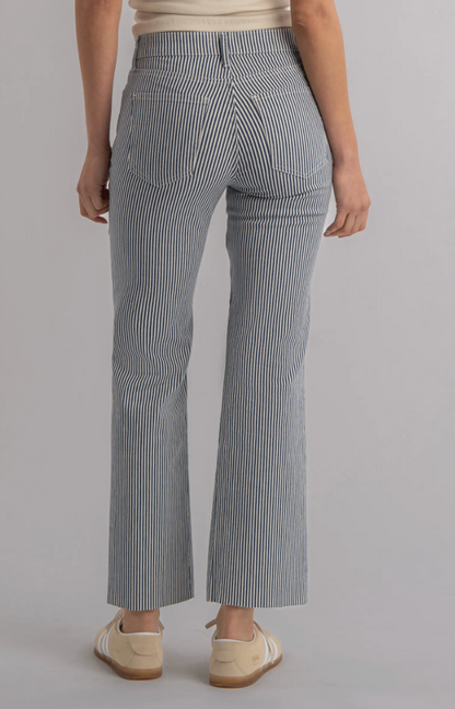 Kut Kelsey High Rise Fab AB Ankle Flare Raw Hem Stripes