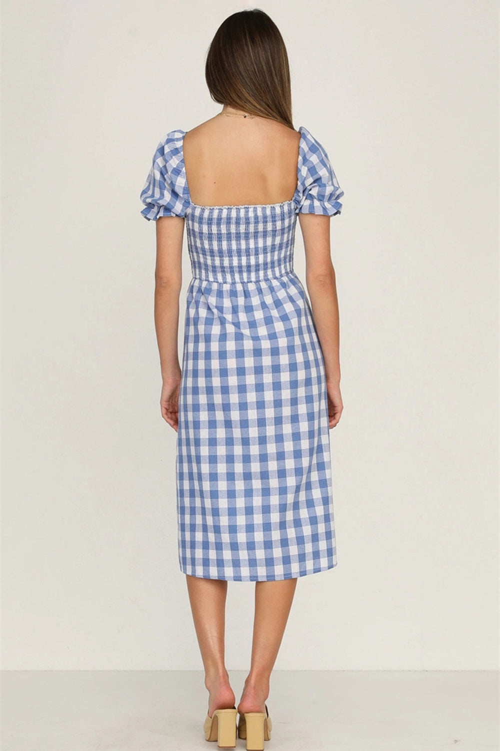 Hazel Blues® |  Slit Plaid Short Sleeve Midi Dress