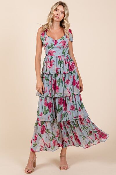 Hazel Blues® |  Mittoshop Layered Floral Sweetheart Neck Maxi Dress