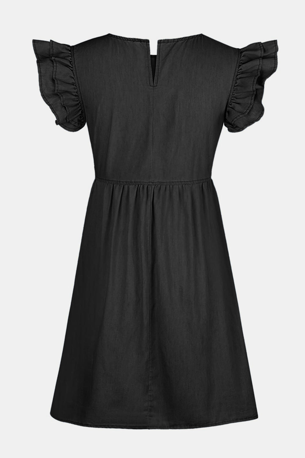 Hazel Blues® |  Ruffled Round Neck Cap Sleeve Denim Dress