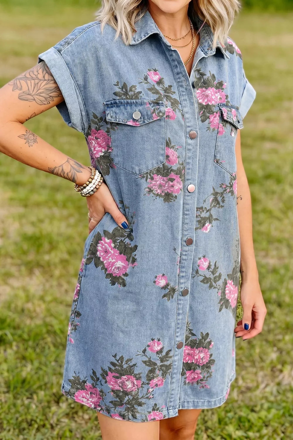 Hazel Blues® |  Sunday Bloom Dress | Floral Denim Dress