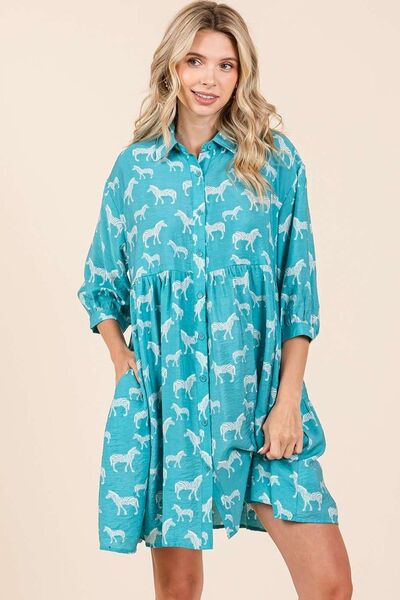 Hazel Blues® |  Mittoshop Zebra Print Button Down Shirt Mini Dress